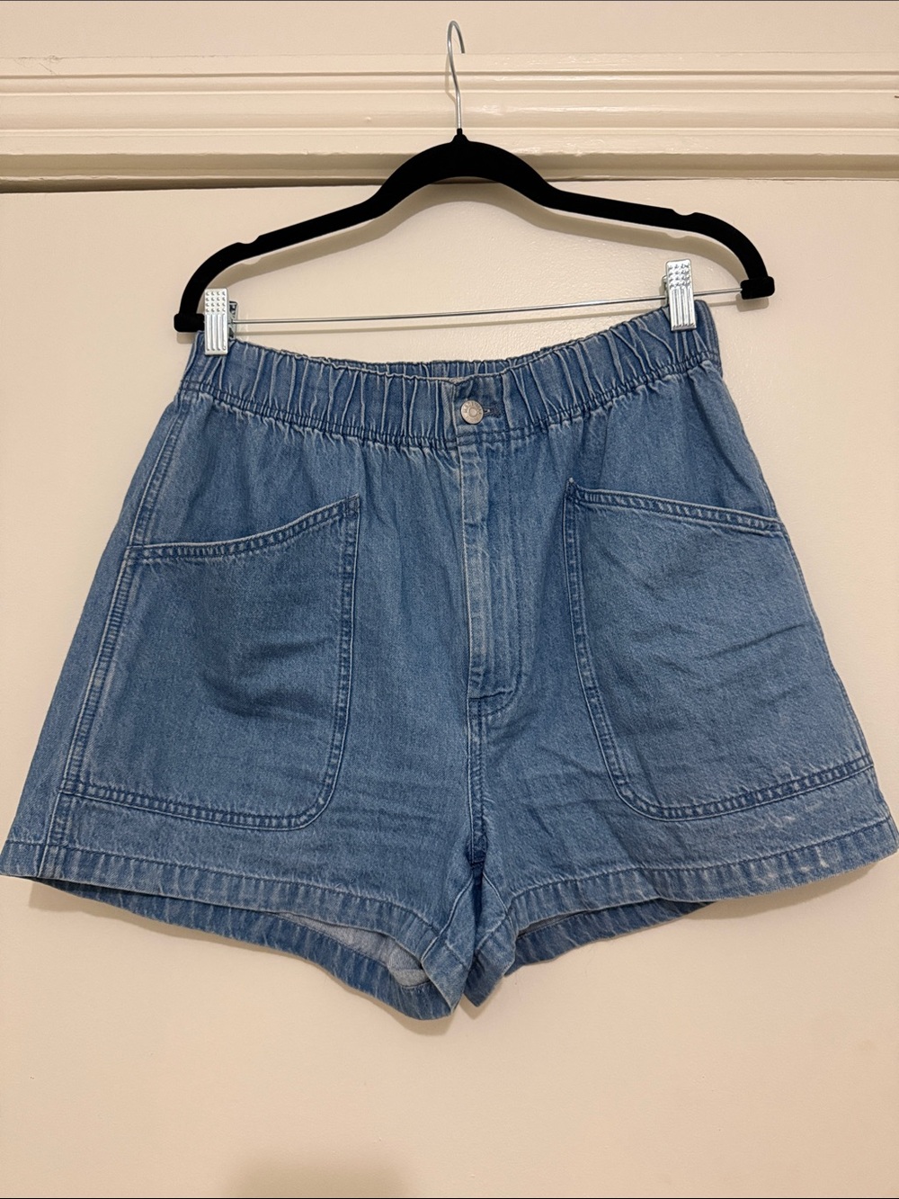 Madewell Light Blue High-Rise Denim Shorts with Front Patch Pockets